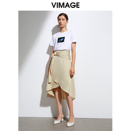 VIMAGE纬漫纪品牌女装高腰修身不规则中长裙纯色半身裙VB2106108半裙 商品图1