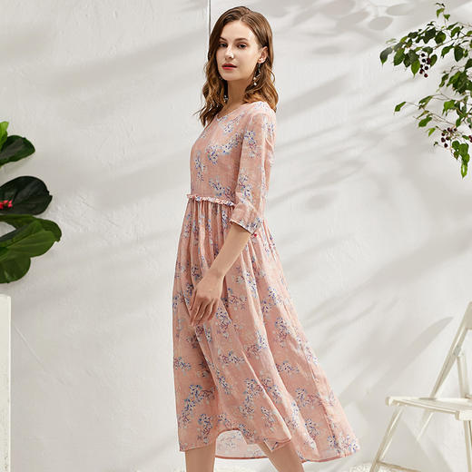 丁摩 夏季苎麻连衣裙中袖木耳花边腰系带棉麻裙子ZF002 商品图5