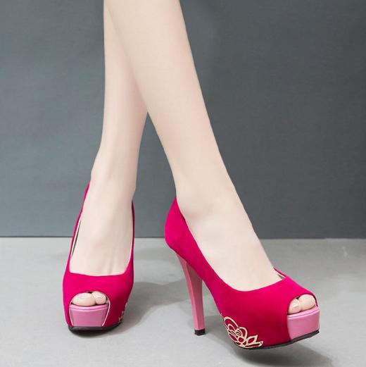 【服饰鞋包】鱼嘴性感细跟凉鞋跟绒面婚鞋 商品图1