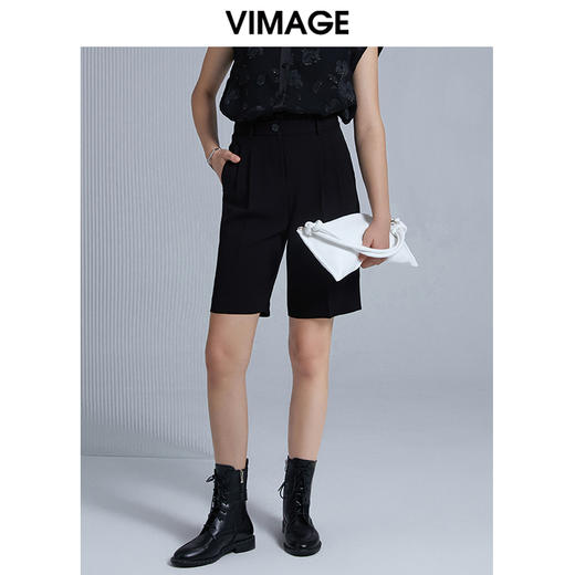 VIMAGE纬漫纪品牌女装夏季时尚修身百搭高腰西装短裤女V1505108 商品图5