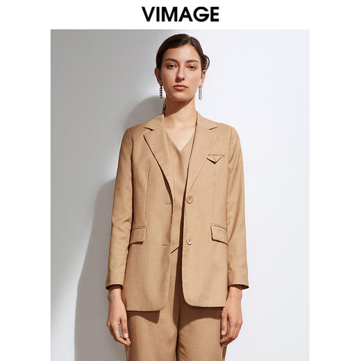 VIMAGE纬漫纪春季新款时尚复古中性百搭通勤显瘦西装外套女VA2103107 商品图5