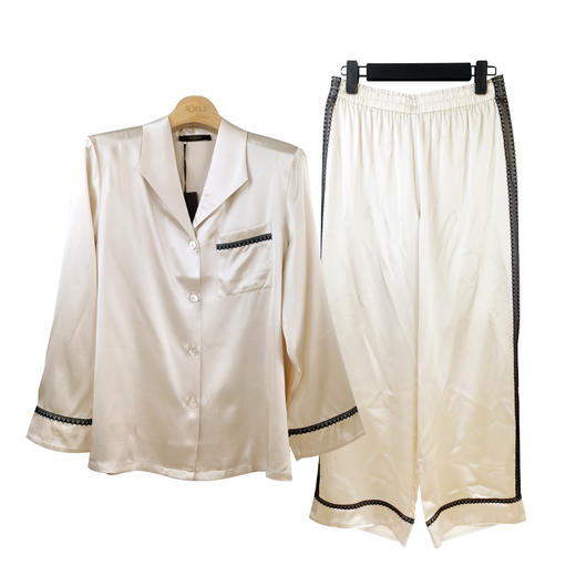 【19姆米】100%桑蚕丝上下套女长袖睡衣 家居服  80011259 商品图1