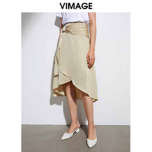 VIMAGE纬漫纪品牌女装高腰修身不规则中长裙纯色半身裙VB2106108半裙 商品图2