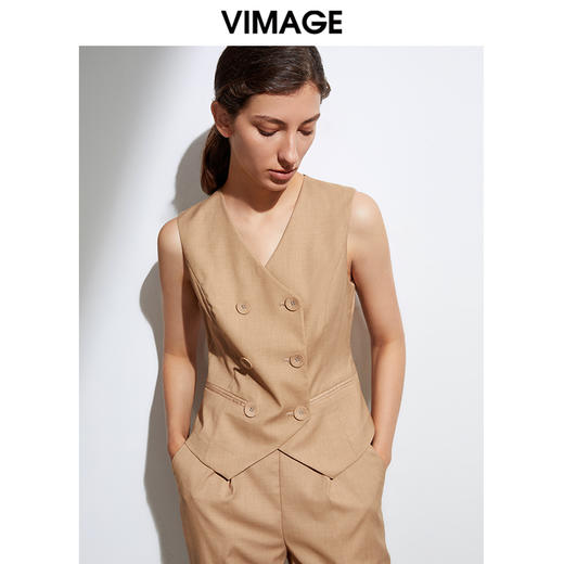VIMAGE纬漫纪春季新款复古文艺显瘦英式无袖背心短马甲上衣女VA2103109 商品图5