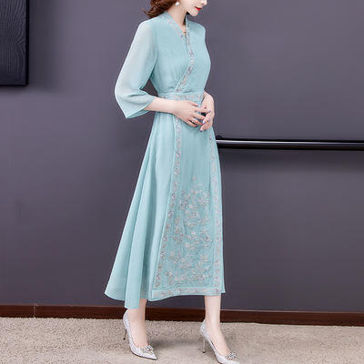 AHM- yslg8510 改良版汉服连衣裙女2021夏季新款中国风旗袍重工刺绣禅意复古长裙 商品图2