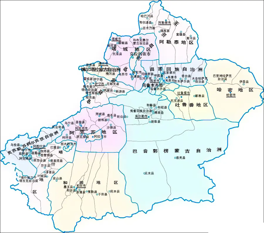 新疆行政区划简表石河子市(1976年,8师 阿拉尔市(2002年,1师)