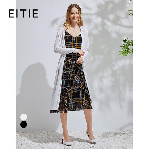 EITIE爱特爱春季新款通勤纯色简约长款薄透针织开衫外套女66101817 商品图0
