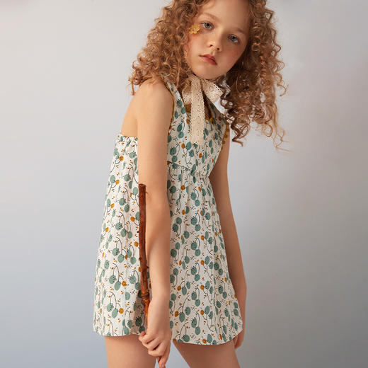 【纯棉背带印花裙】夏季新品女童薄款背带露背裙中长款印花连衣裙 商品图1