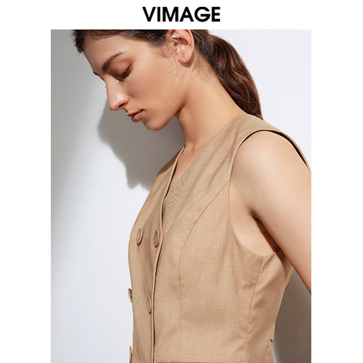 VIMAGE纬漫纪春季新款复古文艺显瘦英式无袖背心短马甲上衣女VA2103109 商品图1