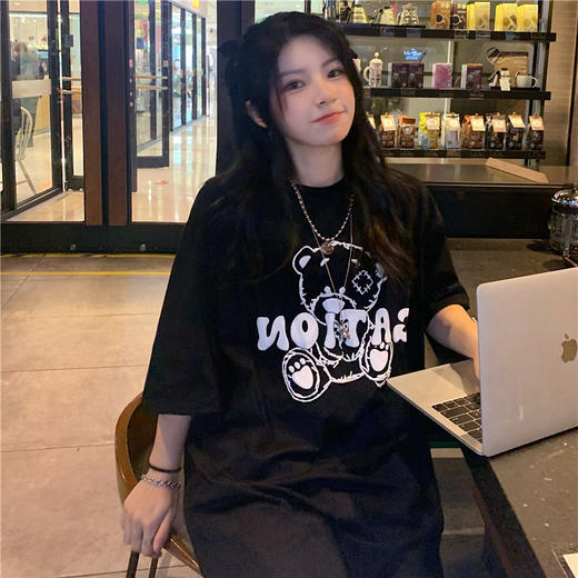 发泡小熊短袖T恤女韩版宽松上衣百搭减龄宽松短袖T恤上衣女 商品图2