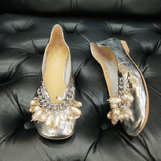 LFGJ  13001 女鞋平底仙女风真皮链条珍珠圆头瓢鞋浅口软底单鞋女 商品图2