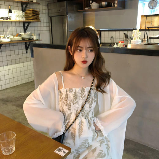 【防晒连衣裙】夏季新款防晒衣收腰显瘦碎花吊带裙超仙雪纺连衣裙学生气质仙女裙子防晒 商品图1