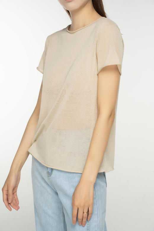 臣禾 圆领短袖卷边针织衫T恤S211090122 商品图12