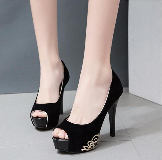 【服饰鞋包】鱼嘴性感细跟凉鞋跟绒面婚鞋 商品图0