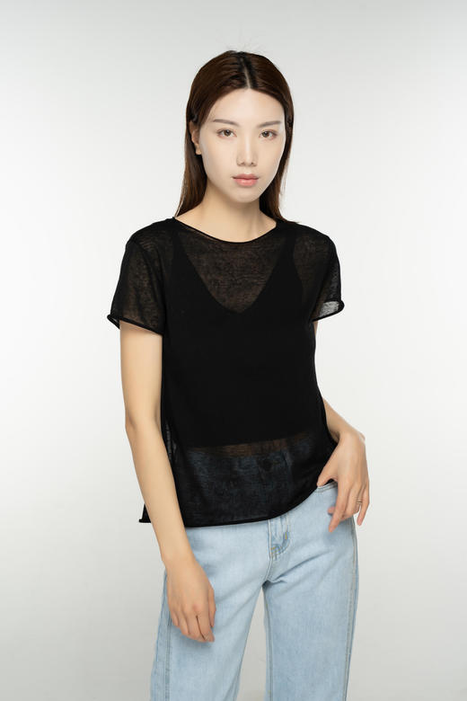 臣禾 圆领短袖卷边针织衫T恤S211090122 商品图7