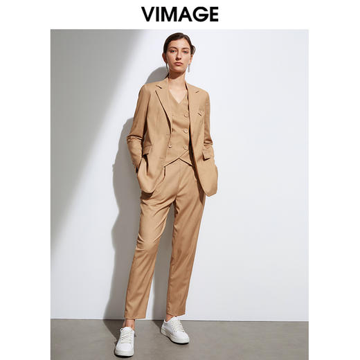 VIMAGE纬漫纪春季新款时尚复古中性百搭通勤显瘦西装外套女VA2103107 商品图1