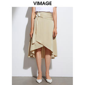 VIMAGE纬漫纪品牌女装高腰修身不规则中长裙纯色半身裙VB2106108半裙
