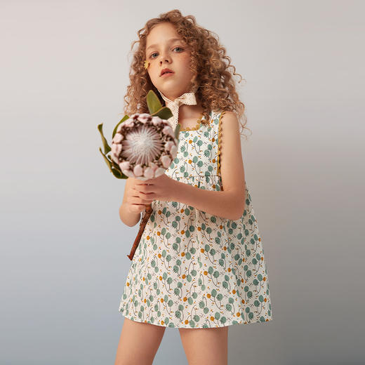 【纯棉背带印花裙】夏季新品女童薄款背带露背裙中长款印花连衣裙 商品图3