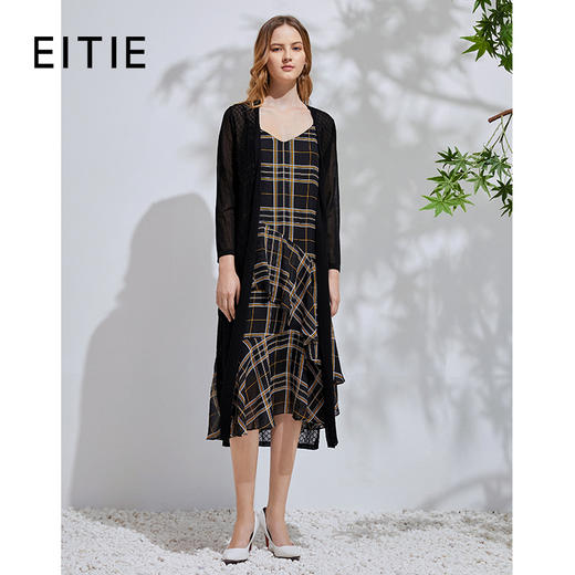 EITIE爱特爱春季新款通勤显瘦百搭简约纯色针织开衫长外套女5901616 商品图0