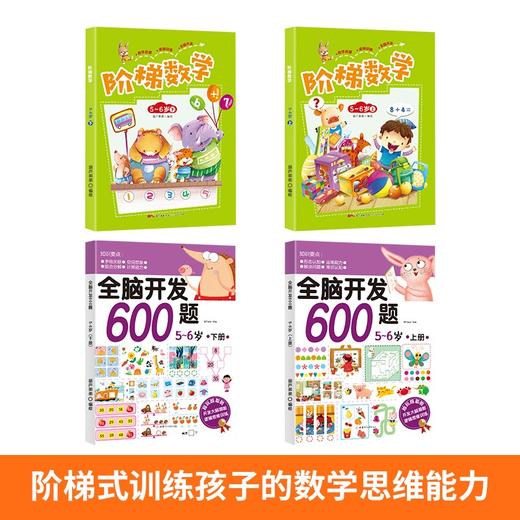 全脑开发600题：5-6岁+阶梯数学：5-6岁【共4册】 幼小衔接 3-6岁 HL智力开发，通过有趣的思维游戏全面系统地开发孩子的大脑潜能 商品图1