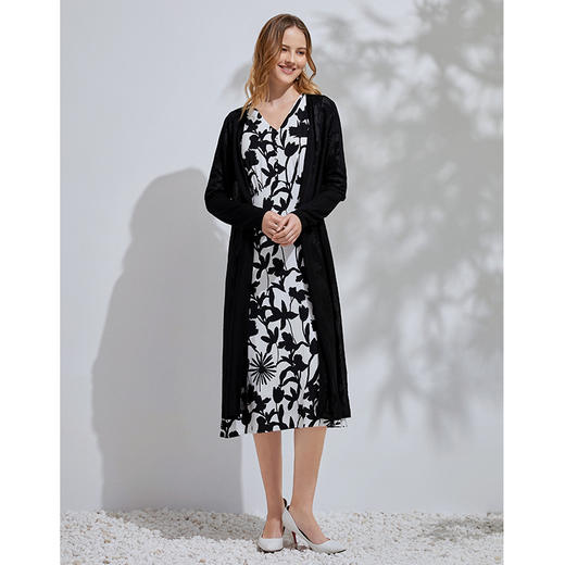 EITIE爱特爱春季新款通勤纯色简约长款薄透针织开衫外套女66101817 商品图11