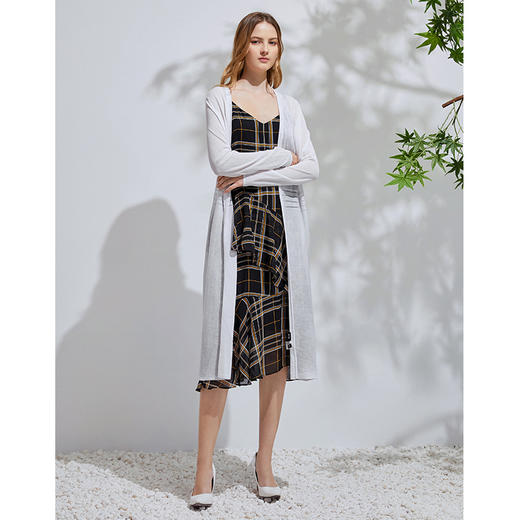 EITIE爱特爱春季新款通勤纯色简约长款薄透针织开衫外套女66101817 商品图1