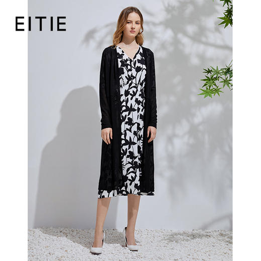 EITIE爱特爱春季新款通勤纯色简约长款薄透针织开衫外套女66101817 商品图7
