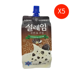 【捆绑】乐天 雪莱淋曲奇味125ml*5 【5묶음】 롯데 설레임 쿠키맛125ml*5