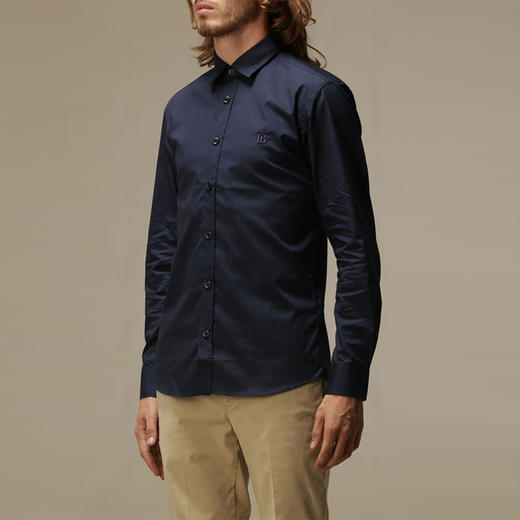 BURBERRY 巴宝莉 男士修身剪裁专属标识装饰弹力棉府绸衬衫 藏蓝色 8032306 A1222 商品图2