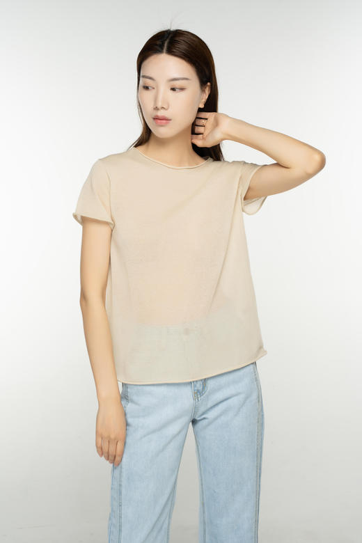 臣禾 圆领短袖卷边针织衫T恤S211090122 商品图9