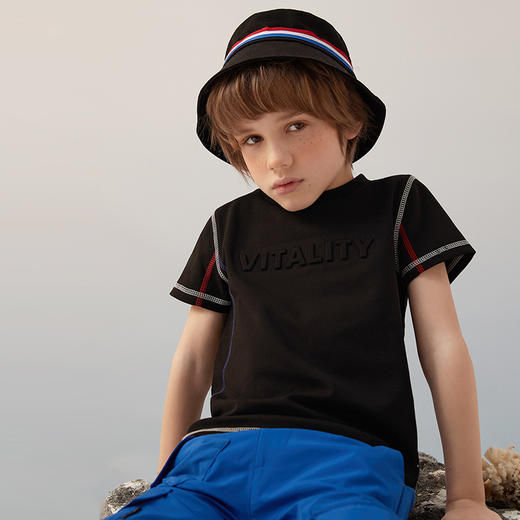【纯棉男童T恤】夏季新品男童立体字母印花短袖T恤撞色圆领上衣 商品图2