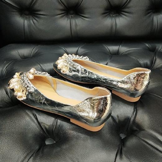 LFGJ  13001 女鞋平底仙女风真皮链条珍珠圆头瓢鞋浅口软底单鞋女 商品图5