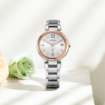 明星同款西铁城日本官方正品不锈钢间粉金色防水光动能女表EO1195-51A 商品图3
