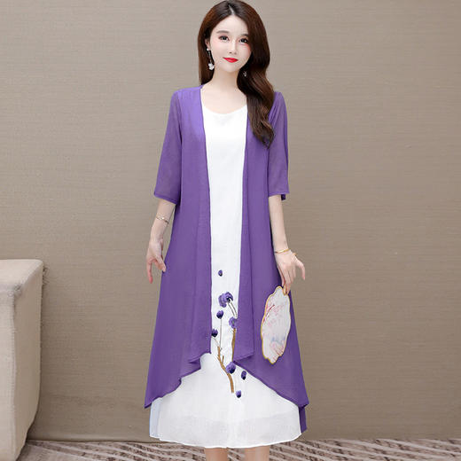 YWE  KED981927七分袖中长款外套气质绣花套裙 商品图3