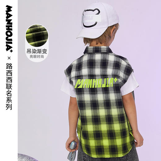 漫画家童装纯棉儿童格子衬衫无袖男童潮款夏季女童衬衣上衣韩版 商品图0