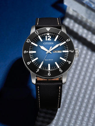 西铁城日本官方正品皮带不锈钢间BIP光动能蓝盘男表AW0077-19LB 商品图3