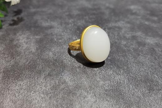 【御珠宫坊】金镶羊脂白玉戒指 商品图0