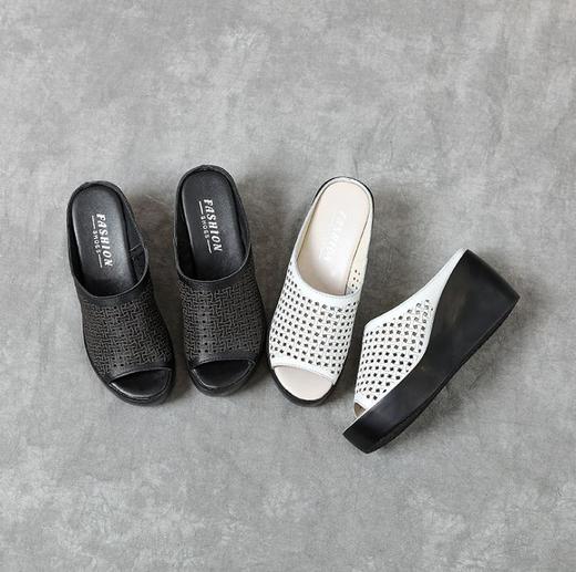 【服饰鞋包】妈妈鞋凉拖鞋女镂空松糕厚底鱼嘴凉鞋外穿拖鞋 商品图2