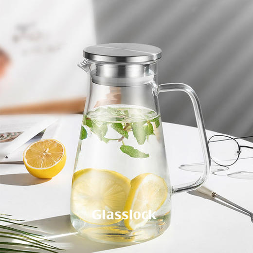【清仓特惠6折，仅2套，无货退款】韩国Glasslock耐高温玻璃冷水壶家用冰箱大容量凉水杯凉开水壶 水具组（一壶四杯） 商品图2