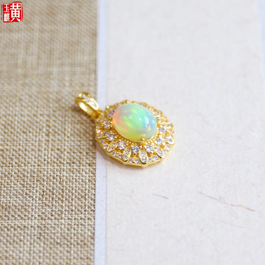 【凤翎之翼】925银镀金白欧泊吊坠 商品图2