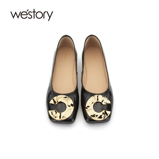 westory女鞋2021春季新款牛皮低跟乐福鞋一脚蹬豆豆鞋S21AE53411 商品图3