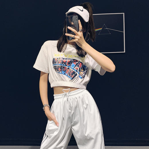 短款T恤夏新款黑色小款短袖古着感少女复古港味高腰露脐上衣 商品图3