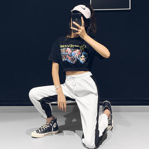 短款T恤夏新款黑色小款短袖古着感少女复古港味高腰露脐上衣 商品图1