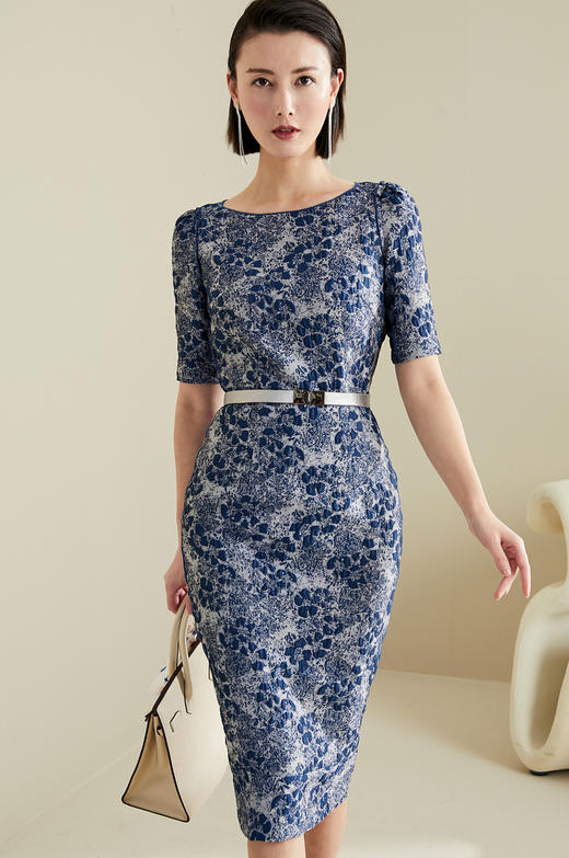 7180050T1x5 颈袖添香2021春夏高档提花修身包臀名媛气质礼服裙商务正装连衣裙 高档提花修身包臀名媛气质礼服裙商务连衣裙 商品图0