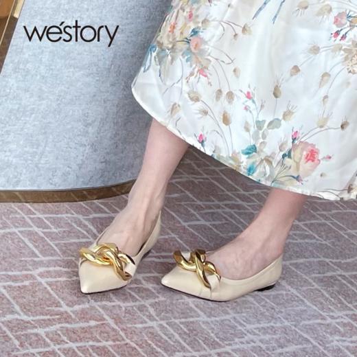 westory平底单鞋女2021春季新款真皮尖头一脚蹬豆豆鞋W21AE53061 商品图3