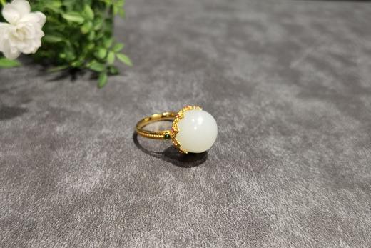 【御珠宫坊】金镶羊脂白玉戒指 商品图0
