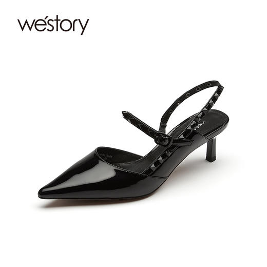 westory尖头细跟高跟鞋女2021春季新款链条一脚蹬凉鞋W21AH52151 商品图1