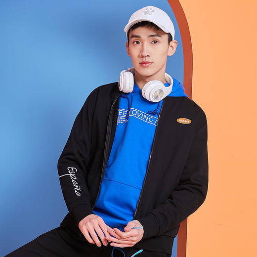 卡尔美运动休闲夹克春秋男针织开衫外套纯色拉链茄克上衣 商品图3