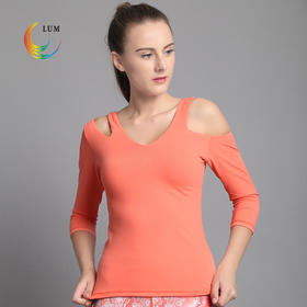 LUM8376露檬瑜伽服简约瑜珈长袖锦纶瑜伽服（含胸垫）