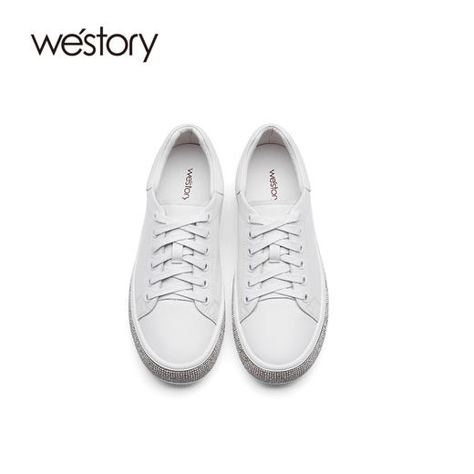 westory女鞋2021春季新款圆头牛皮平底单鞋增高小白鞋S21AM53441 商品图3